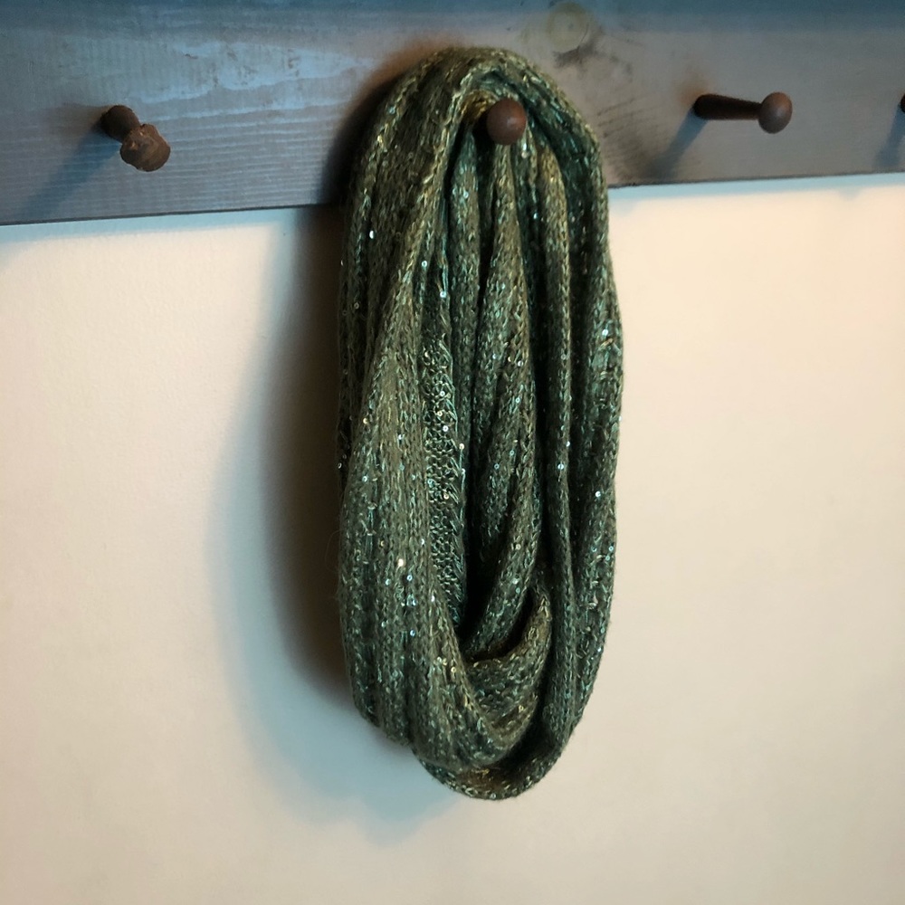 Green Knit Infinity Scarf with Sequin Accents